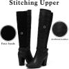 katliu Women’s Heeled Knee High Boots Zip Up High Chunky Heeled Boots(Black)