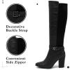 katliu Women’s Heeled Knee High Boots Zip Up High Chunky Heeled Boots(Black)