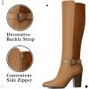 katliu Women’s Heeled Knee High Boots Zip Up High Chunky Heeled Boots(Brown)