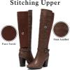 katliu Women’s Heeled Knee High Boots Zip Up High Chunky Heeled Boots(Coffee Brown)