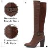 katliu Women’s Heeled Knee High Boots Zip Up High Chunky Heeled Boots(Coffee Brown)