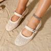 katliu Woven Mesh Flats for Women Round Toe Ballet Flats Mary Jane Flat Shoes with Buckle(Beige)