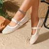 katliu Woven Mesh Flats for Women Round Toe Ballet Flats Mary Jane Flat Shoes with Buckle(Beige)