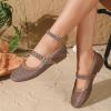 katliu Woven Mesh Flats for Women Round Toe Ballet Flats Mary Jane Flat Shoes with Buckle(Brown)
