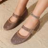 katliu Woven Mesh Flats for Women Round Toe Ballet Flats Mary Jane Flat Shoes with Buckle(Brown)