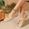 katliu Woven Mesh Flats for Women Round Toe Ballet Flats Mary Jane Flat Shoes with Buckle(Light Yellow)