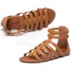 katliu Women’s Gladiator Sandal Strappy Flat Sandals Two Ankle Buckle(Brown)