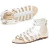 katliu Women’s Gladiator Sandal Strappy Flat Sandals Two Ankle Buckle(White)