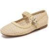 katliu Woven Mesh Flats for Women Round Toe Ballet Flats Mary Jane Flat Shoes with Buckle(Light Yellow)