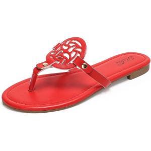 katliu Women’s Flat Sandals Flip Flop Sandals Comfortable Dressy Thong Sandals(Red)