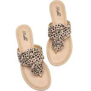 katliu Women’s Flat Sandals Flip Flop Sandals Dressy Thong Sandals(Leopard)
