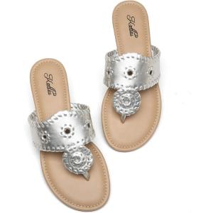 katliu Women’s Flat Sandals Flip Flop Sandals Dressy Thong Sandals(Silver)