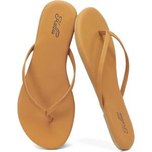 katliu Women’s Flip Flops Sandals, Casual Beach Flat Sandals, Cushioned Memory Foam Thong Sandals(Brown)