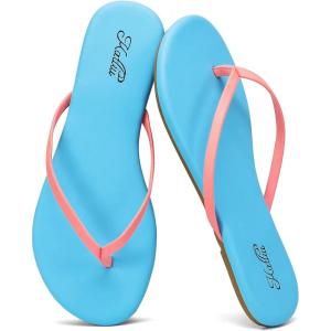 katliu Women’s Flip Flops Sandals, Casual Beach Flat Sandals, Cushioned Memory Foam Thong Sandals(Sky Blue)