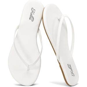 katliu Women’s Flip Flops Sandals, Casual Beach Flat Sandals, Cushioned Memory Foam Thong Sandals(White)