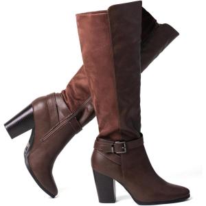 katliu Women’s Heeled Knee High Boots Zip Up High Chunky Heeled Boots(Coffee Brown)