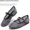 katliu Mesh Flats for Women Round Toe Ballet Flats Animal Print Mary Jane Shoes with Buckle(Black)