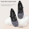 katliu Mesh Flats for Women Round Toe Ballet Flats Animal Print Mary Jane Shoes with Buckle(Black)
