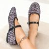 katliu Mesh Flats for Women Round Toe Ballet Flats Animal Print Mary Jane Shoes with Buckle(Black)