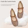 katliu Mesh Flats for Women Round Toe Ballet Flats Animal Print Mary Jane Shoes with Buckle(Brown)