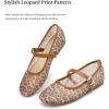 katliu Mesh Flats for Women Round Toe Ballet Flats Animal Print Mary Jane Shoes with Buckle(Brown)