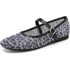 katliu Mesh Flats for Women Round Toe Ballet Flats Animal Print Mary Jane Shoes with Buckle(Black)