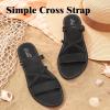 katliu Women’s Strappy Flat Sandals Round Toe Slide Sandals Casual Summer Sandals(Black)