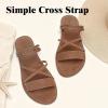 katliu Women’s Strappy Flat Sandals Round Toe Slide Sandals Casual Summer Sandals(Brown)