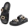 katliu Women’s Comfort Flat Sandals Double Buckle Adjustable Slide Sandals Casual Summer Sandals with Arch Support(Black)