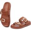 katliu Women’s Comfort Flat Sandals Double Buckle Adjustable Slide Sandals Casual Summer Sandals with Arch Support(Brown)