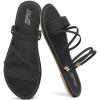katliu Women’s Strappy Flat Sandals Round Toe Slide Sandals Casual Summer Sandals(Black)