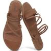 katliu Women’s Strappy Flat Sandals Round Toe Slide Sandals Casual Summer Sandals(Brown)
