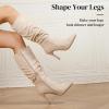 katliu Women Suede Knee High Boots Pointed Toe Stiletto Boot Slouchy Zipper High Heel Boots(Beige)