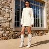 katliu Women Suede Knee High Boots Pointed Toe Stiletto Boot Slouchy Zipper High Heel Boots(Beige)