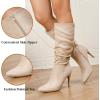 katliu Women Suede Knee High Boots Pointed Toe Stiletto Boot Slouchy Zipper High Heel Boots(Beige)