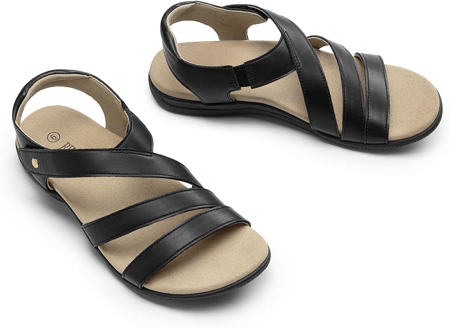 image:imageRihero Orthopedic Arch Support Sandals for Women Comfortable Walking Casual Adjustable Orthotic Flat SandalsBlack