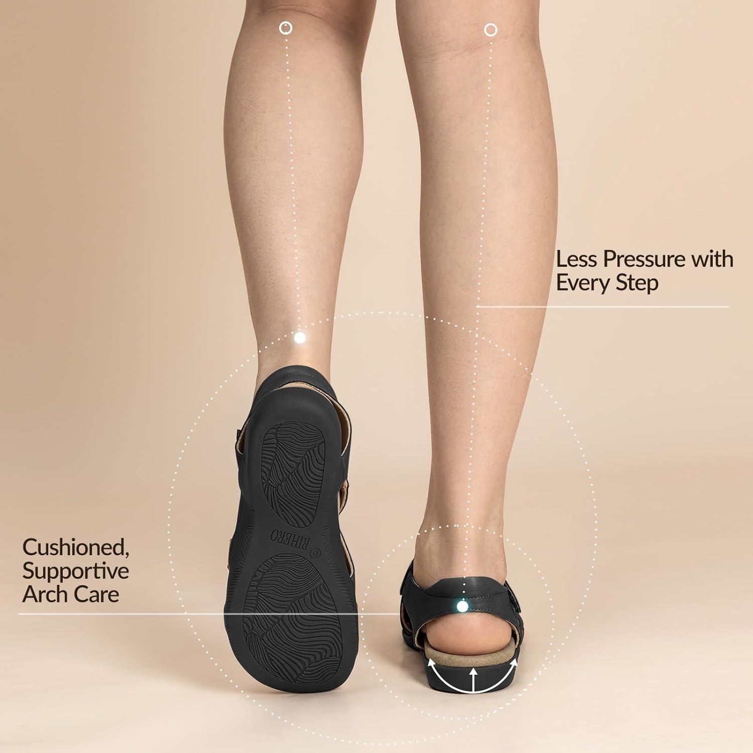 image:imageRihero Orthopedic Arch Support Sandals for Women Comfortable Walking Casual Adjustable Orthotic Flat SandalsBlack