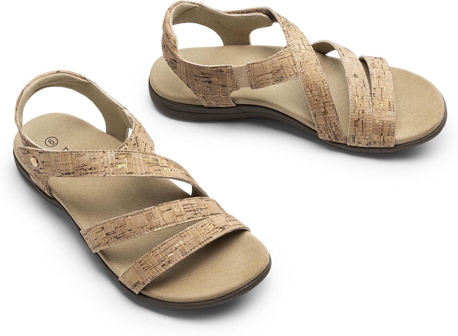 image:imageRihero Orthopedic Arch Support Sandals for Women Comfortable Walking Casual Adjustable Orthotic Flat SandalsGold Cork