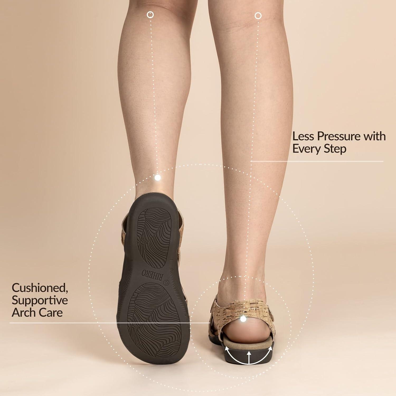image:imageRihero Orthopedic Arch Support Sandals for Women Comfortable Walking Casual Adjustable Orthotic Flat SandalsGold Cork