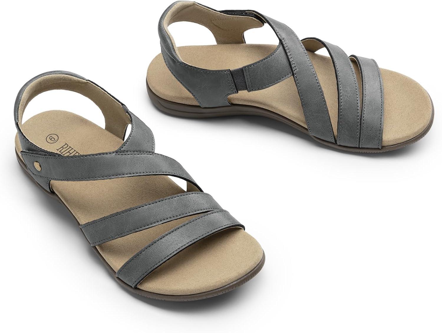 image:imageRihero Orthopedic Arch Support Sandals for Women Comfortable Walking Casual Adjustable Orthotic Flat SandalsGrey