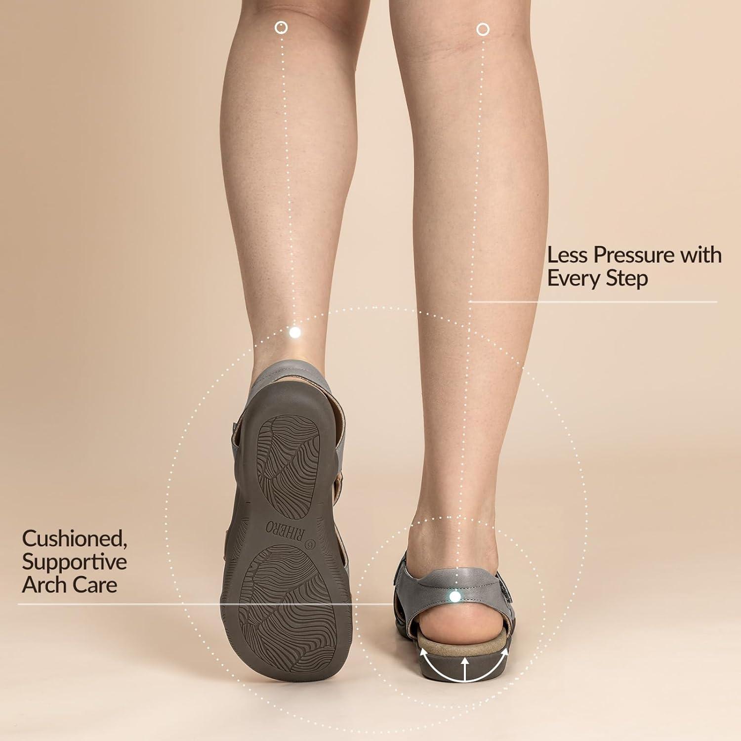 image:imageRihero Orthopedic Arch Support Sandals for Women Comfortable Walking Casual Adjustable Orthotic Flat SandalsGrey
