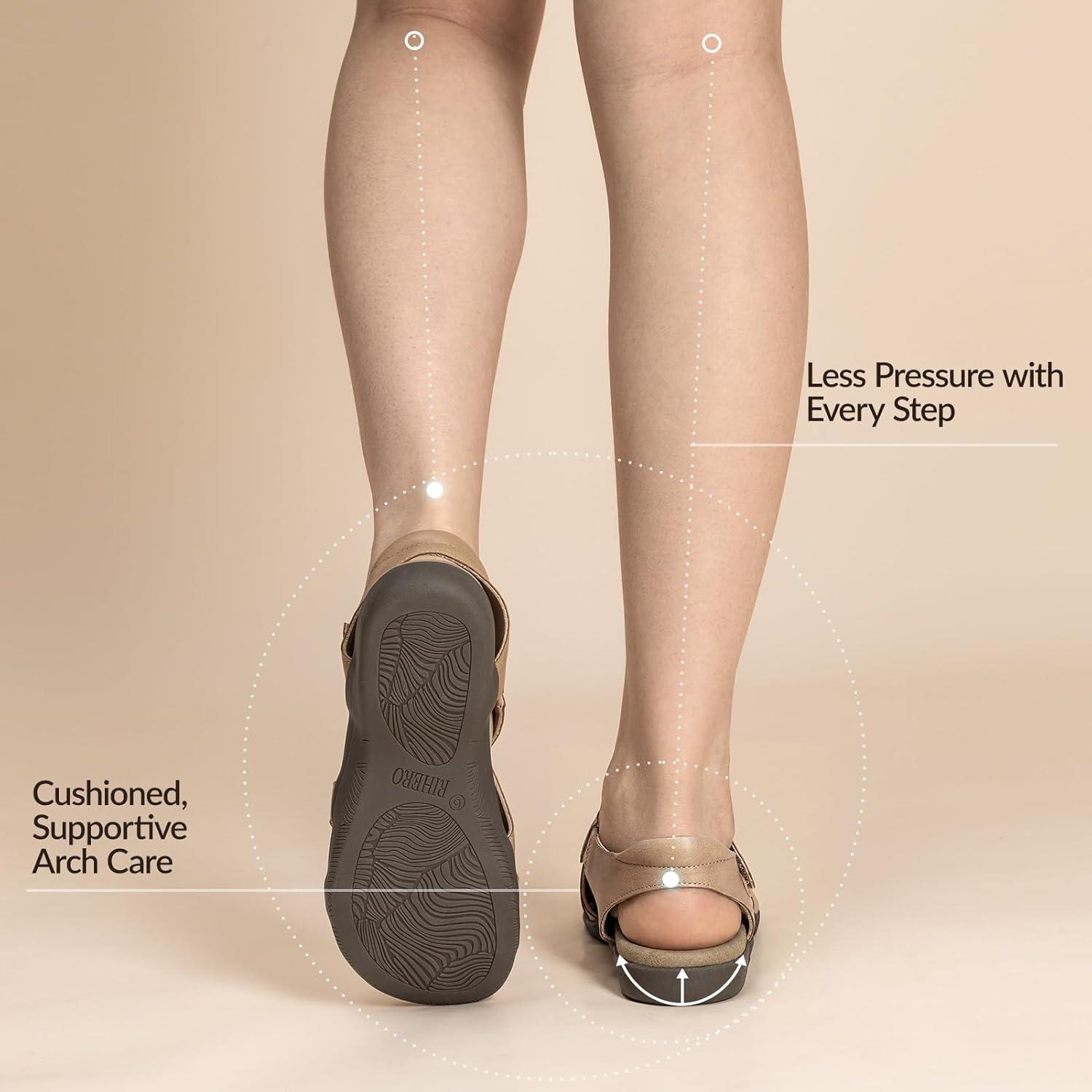 image:imageRihero Orthopedic Arch Support Sandals for Women Comfortable Walking Casual Adjustable Orthotic Flat SandalsNude