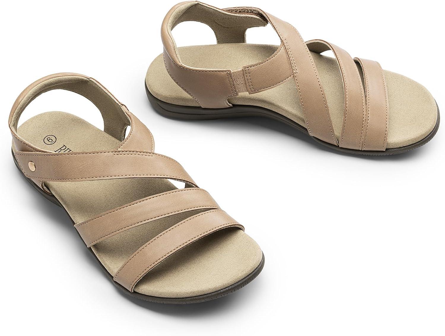 image:imageRihero Orthopedic Arch Support Sandals for Women Comfortable Walking Casual Adjustable Orthotic Flat SandalsNude