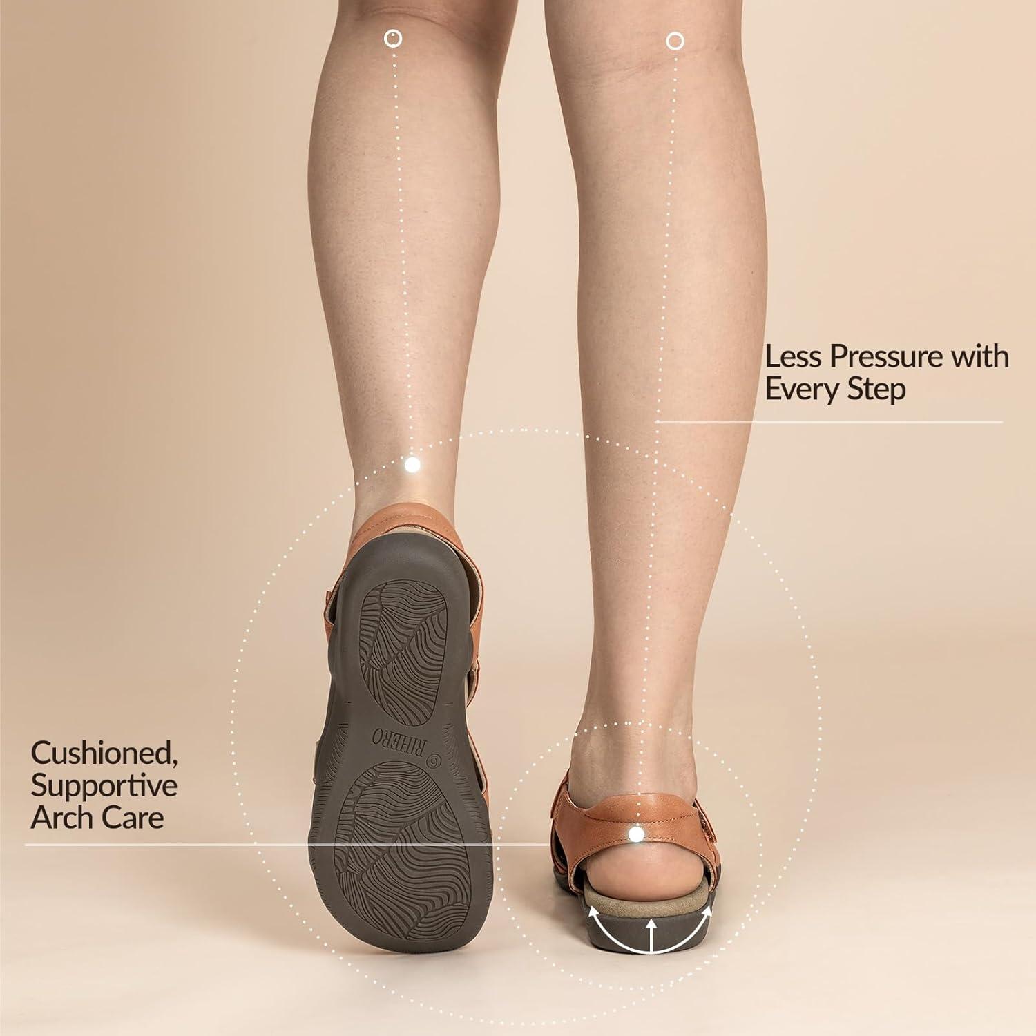 image:imageRihero Orthopedic Arch Support Sandals for Women Comfortable Walking Casual Adjustable Orthotic Flat SandalsTan