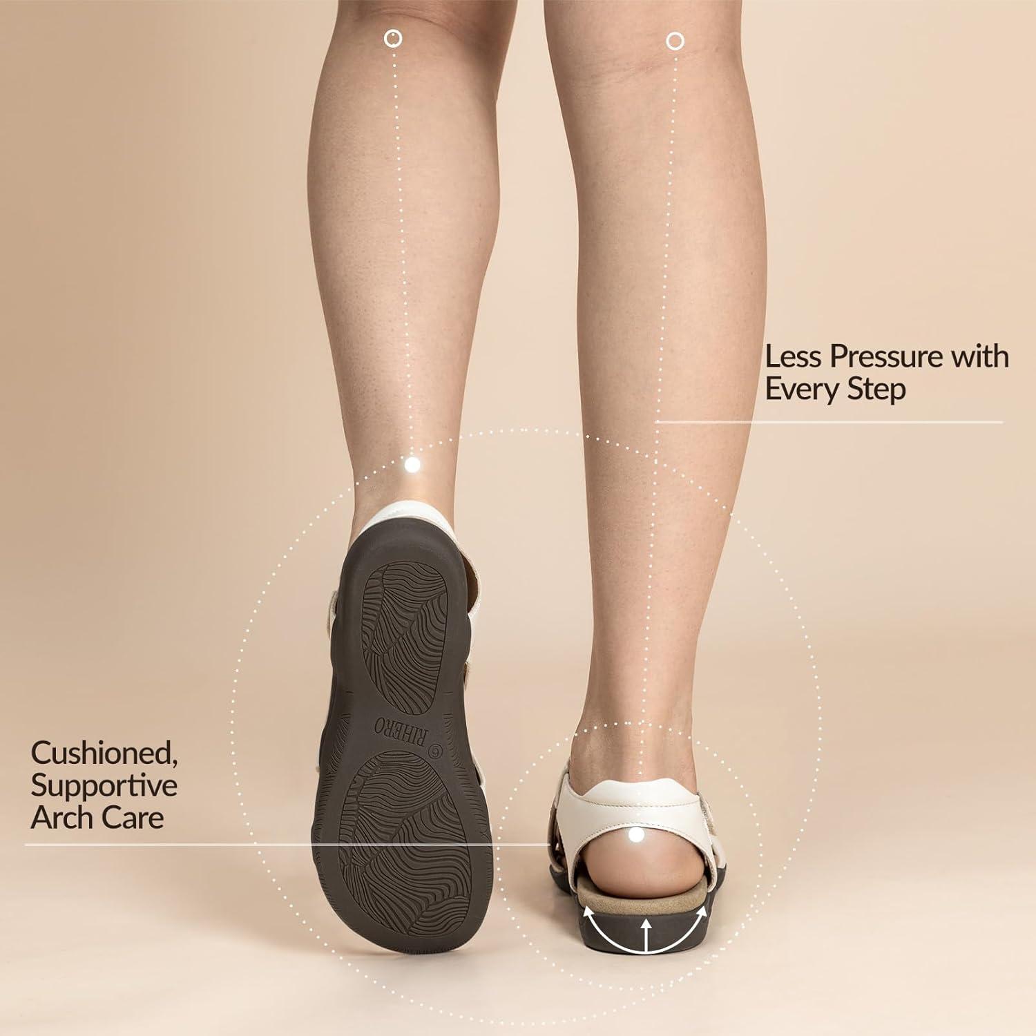 image:imageRihero Orthopedic Arch Support Sandals for Women Comfortable Walking Casual Adjustable Orthotic Flat SandalsWhite