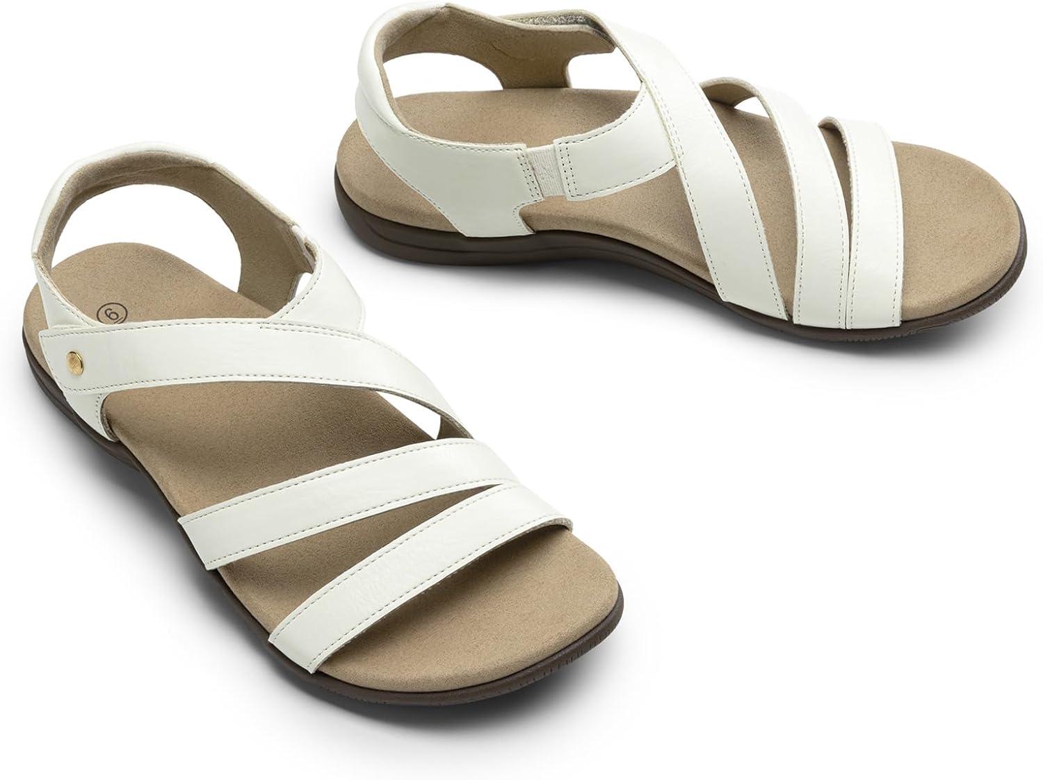 image:imageRihero Orthopedic Arch Support Sandals for Women Comfortable Walking Casual Adjustable Orthotic Flat SandalsWhite