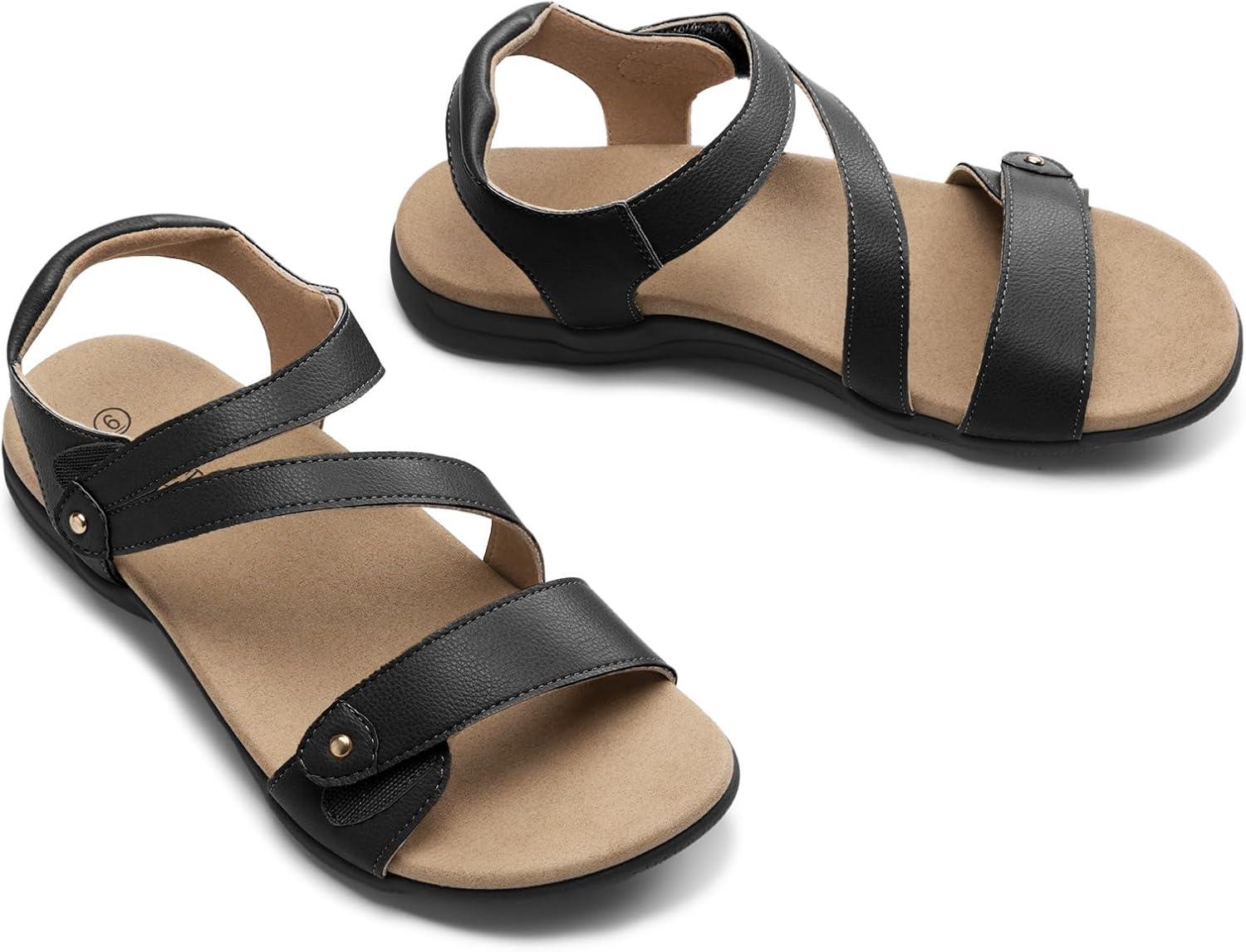 image:imageRihero Orthopedic Sandals for Women Arch Support Comfortable Flat Sandals with Adjustable Strap for Summer Beach WalkingBlack