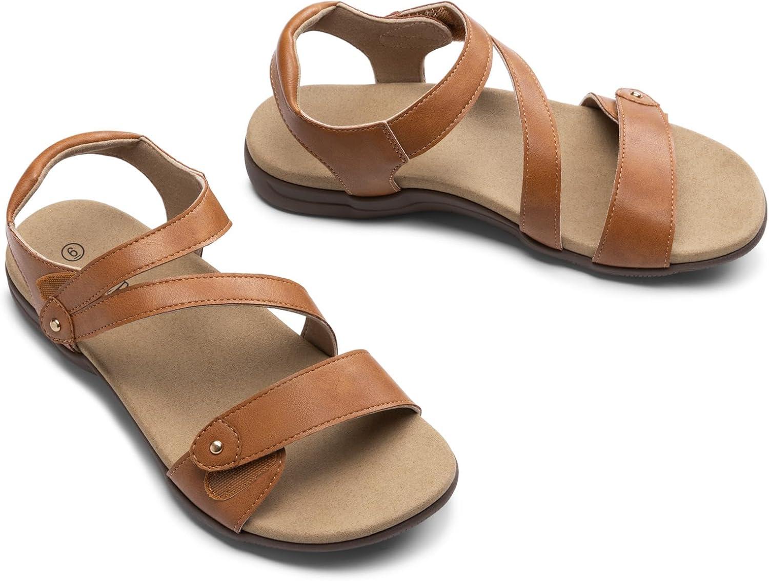 image:imageRihero Orthopedic Sandals for Women Arch Support Comfortable Flat Sandals with Adjustable Strap for Summer Beach WalkingBrown