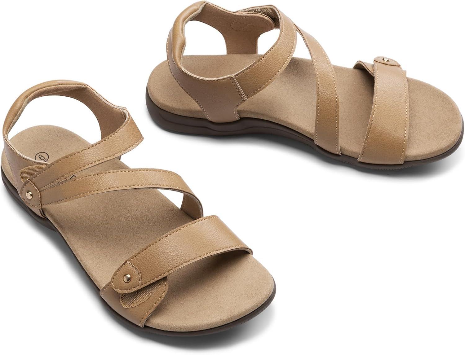 image:imageRihero Orthopedic Sandals for Women Arch Support Comfortable Flat Sandals with Adjustable Strap for Summer Beach WalkingNatural