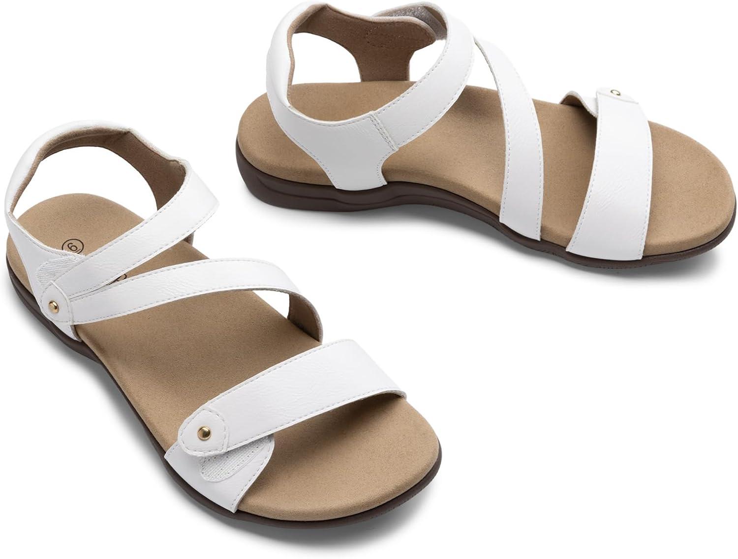 image:imageRihero Orthopedic Sandals for Women Arch Support Comfortable Flat Sandals with Adjustable Strap for Summer Beach WalkingWhite